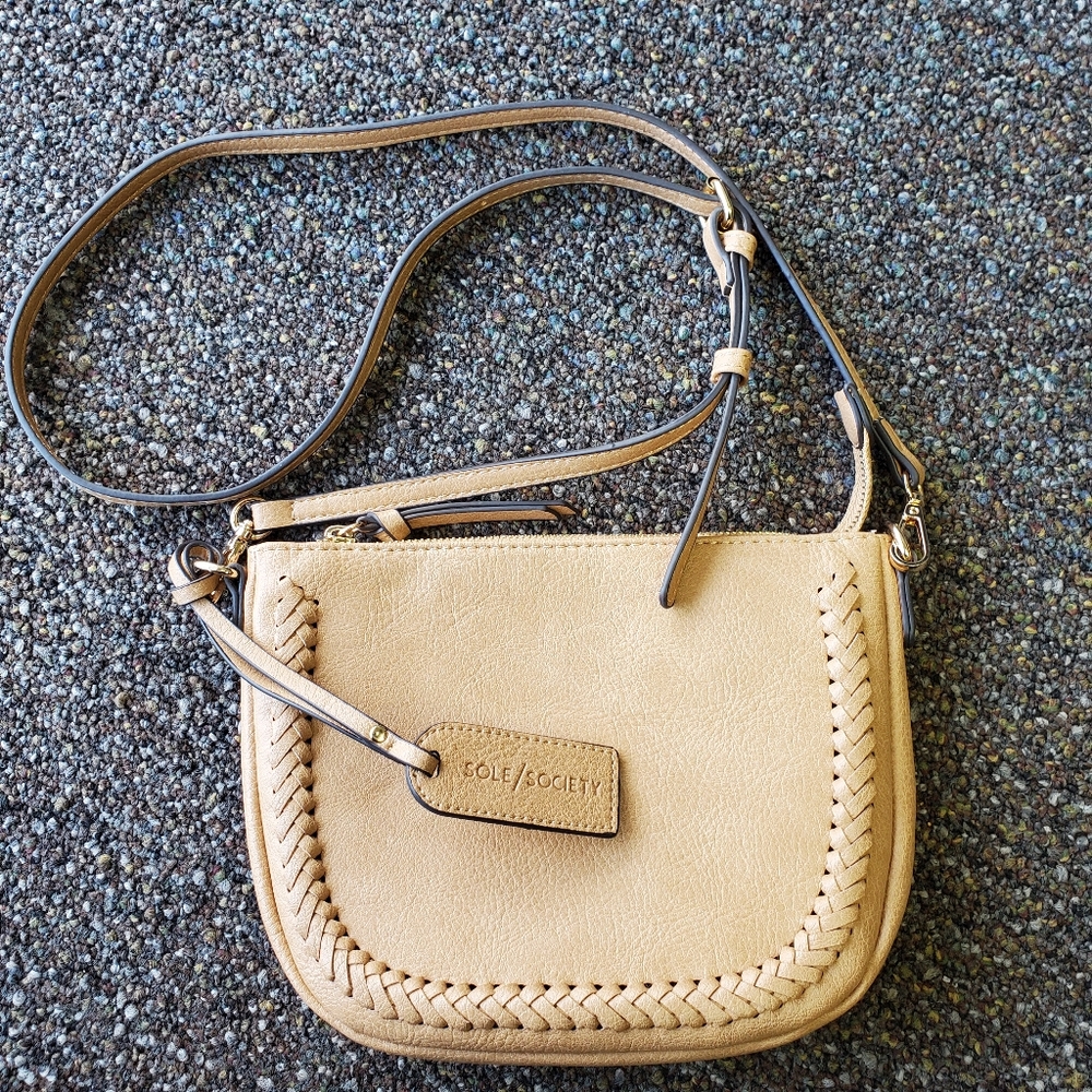 Sole Society Beige Crossbody Bag with Braided Detail